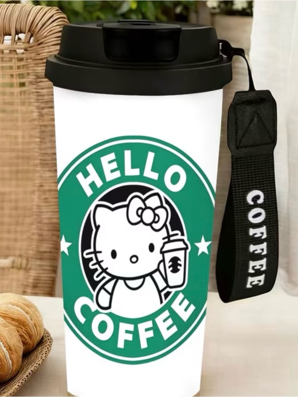 HELLO KITTY! 18oz Tumbler w/Black Lid & Wrist Strap